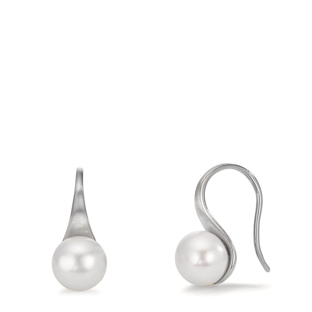 Drop Earrings Silver Rhodium plated Freshwater pearl, 2 Pearls, 8 mm
