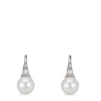 Drop Earrings Silver Rhodium plated Freshwater pearl, 2 Pearls, 8 mm