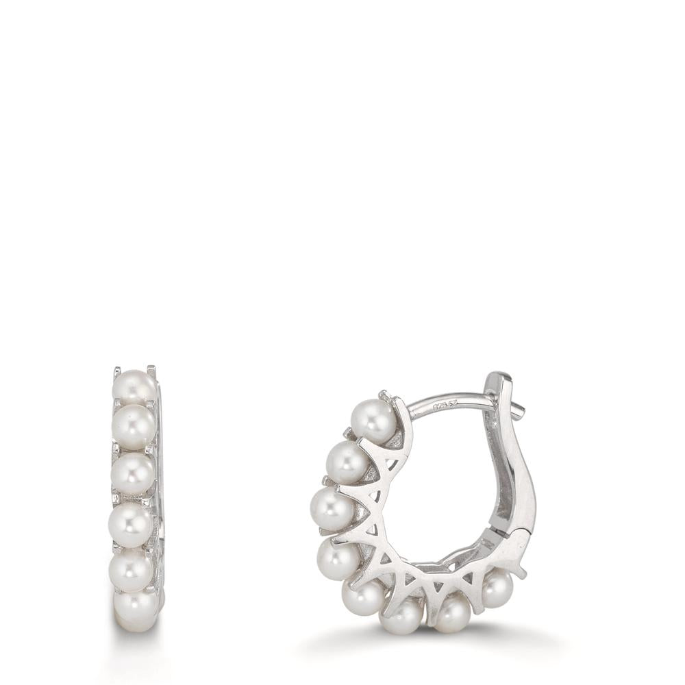 Hinged hoop Silver Rhodium plated Freshwater pearl, 16 Pearls, 2.5 mm