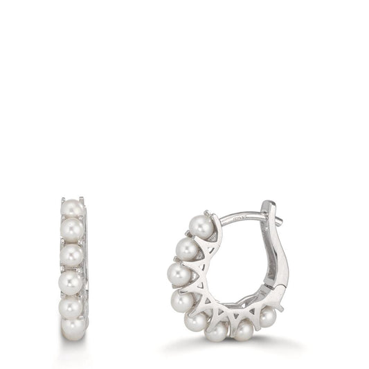 Hinged hoop Silver Rhodium plated Freshwater pearl, 16 Pearls, 2.5 mm