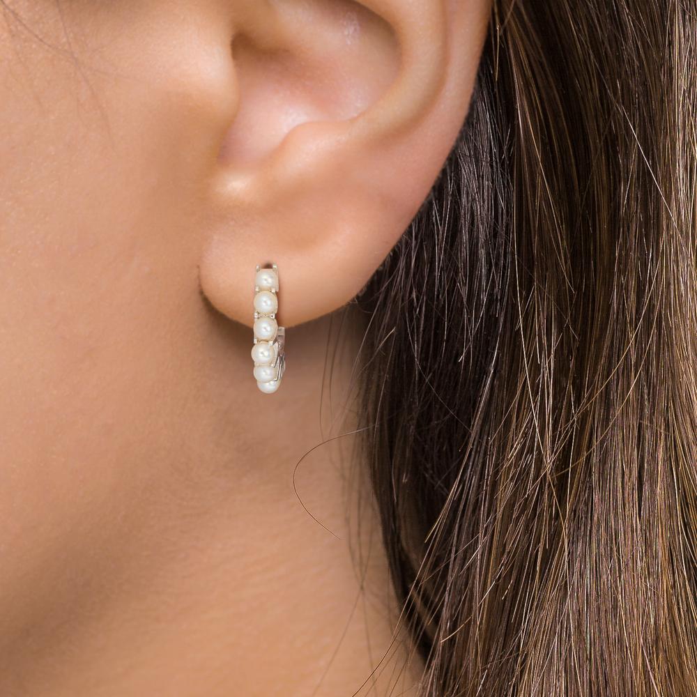 Hinged hoop Silver Rhodium plated Freshwater pearl, 16 Pearls, 2.5 mm