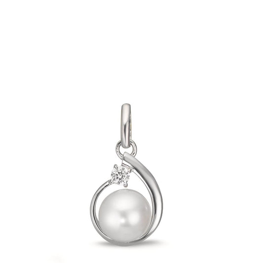 Pendant Silver Zirconia Rhodium plated Freshwater pearl, 6 mm
