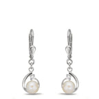 Drop Earrings Silver Zirconia 2 Stones Rhodium plated Freshwater pearl, 2 Pearls, 5.5 mm