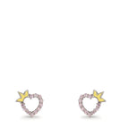 Stud earrings Silver Zirconia Rose Rhodium plated Heart Ø6.5 mm