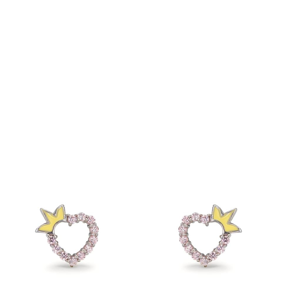 Stud earrings Silver Zirconia Rose Rhodium plated Heart Ø6.5 mm