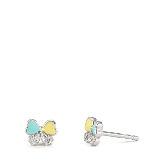 Stud earrings Silver Zirconia 20 Stones Rhodium plated Butterfly Ø6 mm