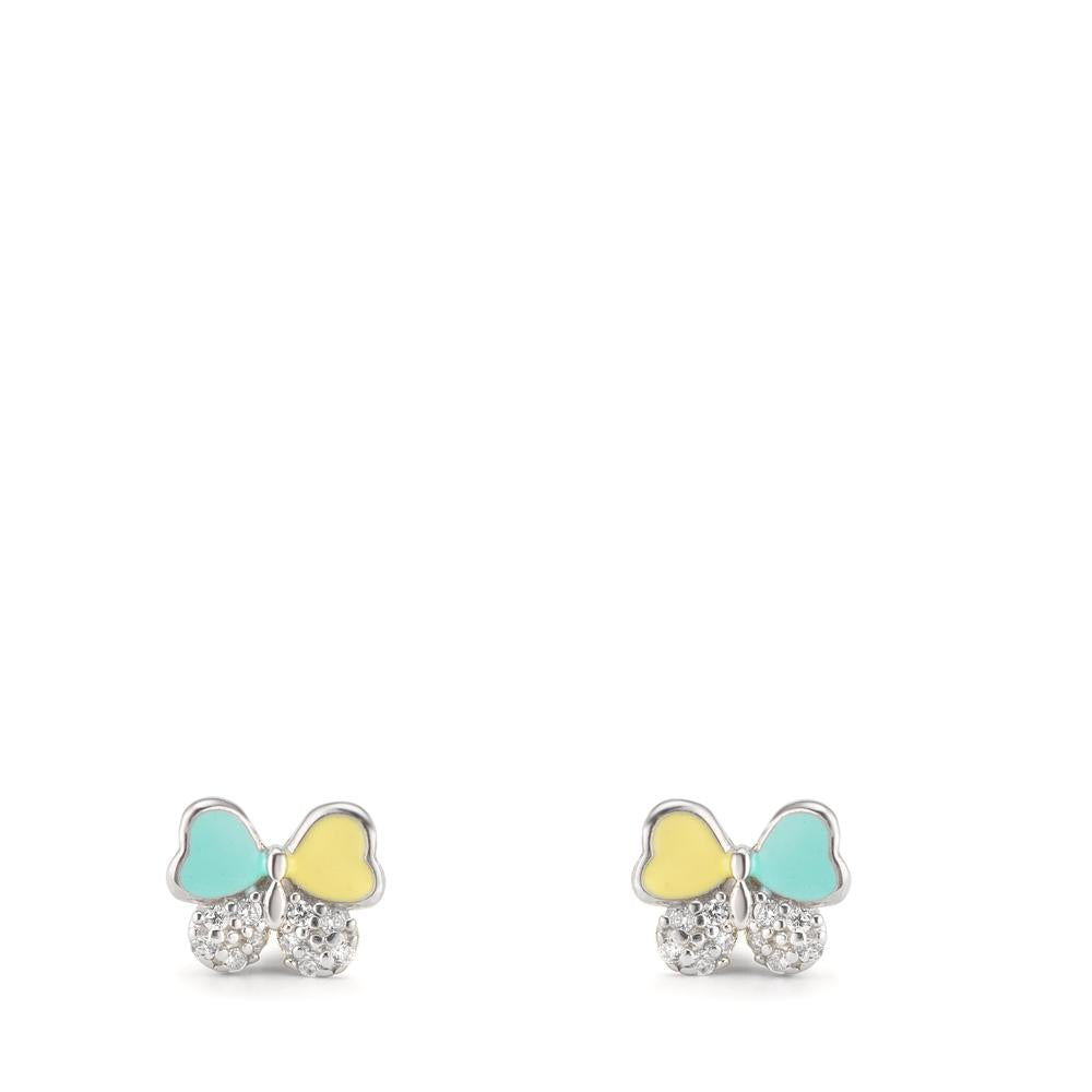 Stud earrings Silver Zirconia 20 Stones Rhodium plated Butterfly Ø6 mm