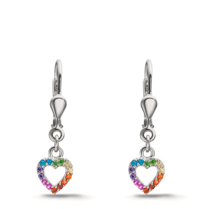 Drop Earrings Silver Zirconia Rainbow-colored Rhodium plated Heart