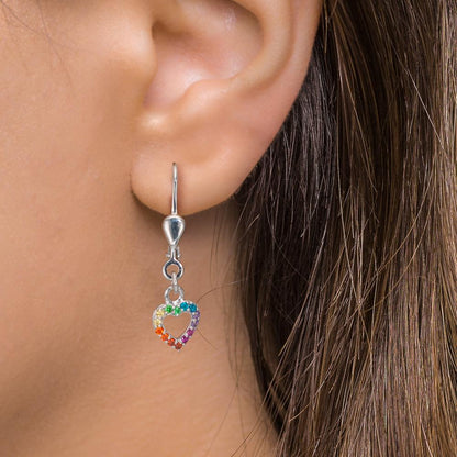 Drop Earrings Silver Zirconia Rainbow-colored Rhodium plated Heart
