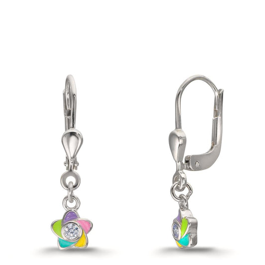 Drop Earrings Silver Zirconia 2 Stones Rhodium plated