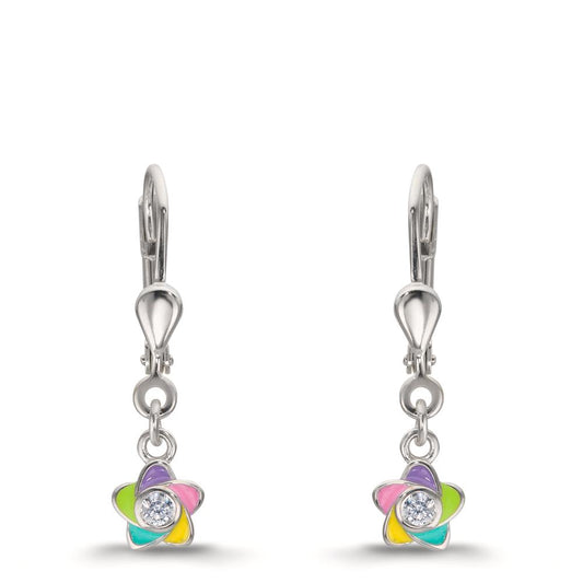 Drop Earrings Silver Zirconia 2 Stones Rhodium plated