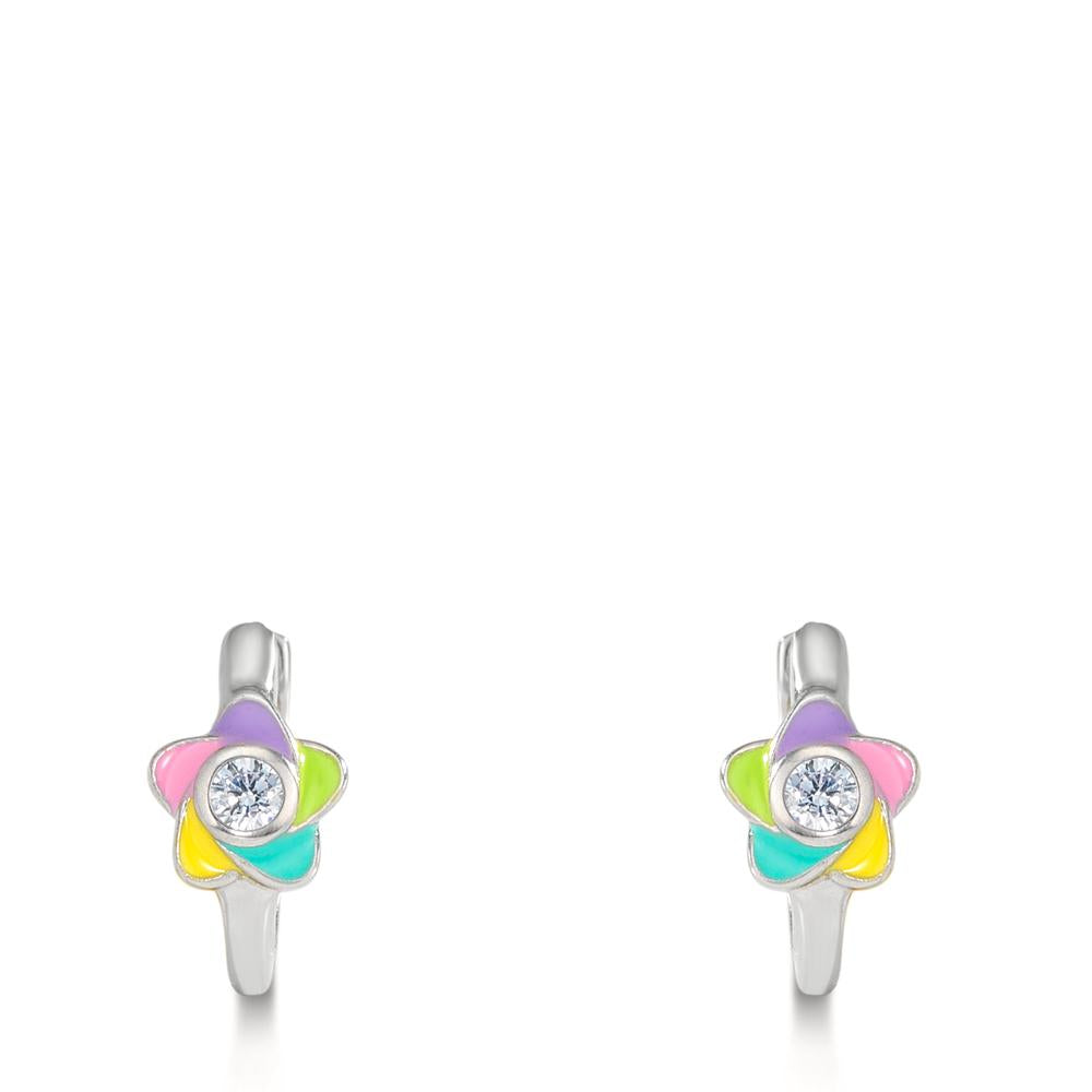 Hinged hoop Silver Zirconia 2 Stones Rhodium plated Flower