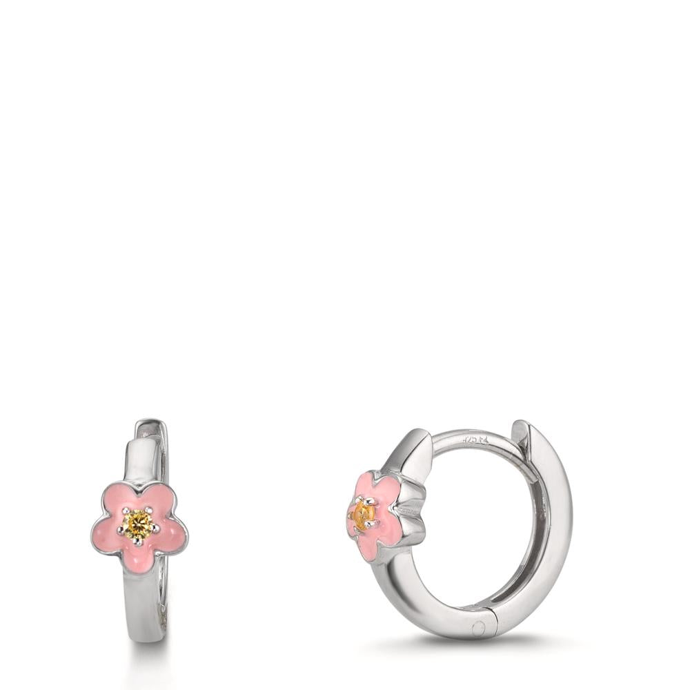 Hinged hoop Silver Zirconia Yellow, 2 Stones Rhodium plated Flower