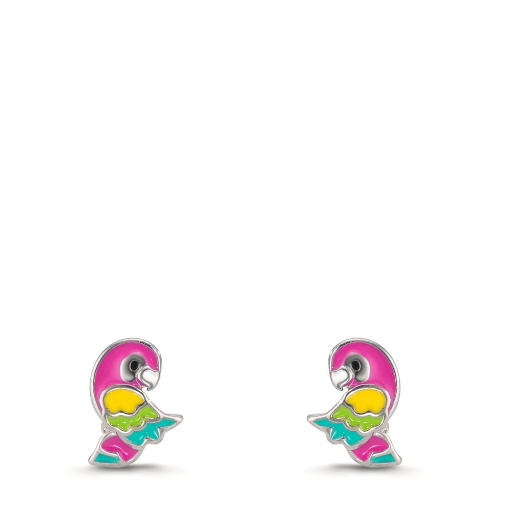 Stud earrings Silver Rhodium plated Parrot
