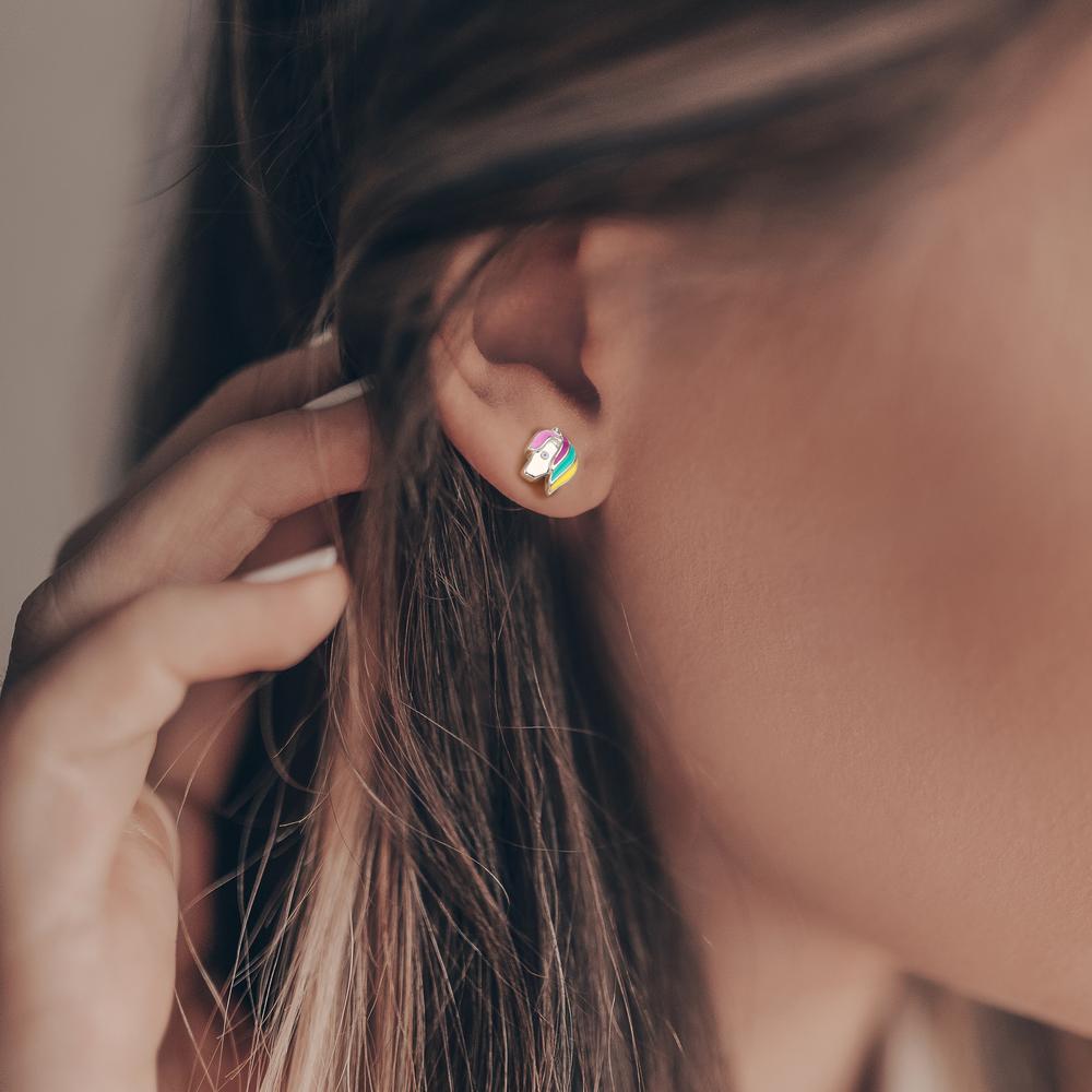 Stud earrings Silver Rhodium plated Horse