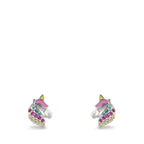 Stud earrings Silver Zirconia Colorful Rhodium plated Horse Ø7 mm