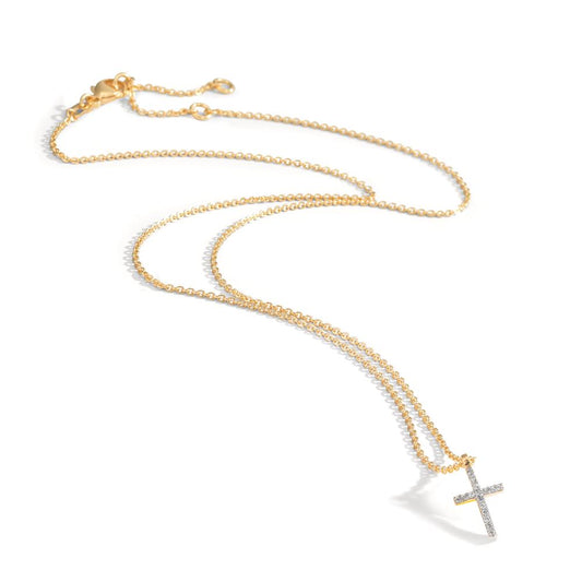 Necklace 9k Yellow Gold Zirconia 16 Stones Cross 38-42 cm