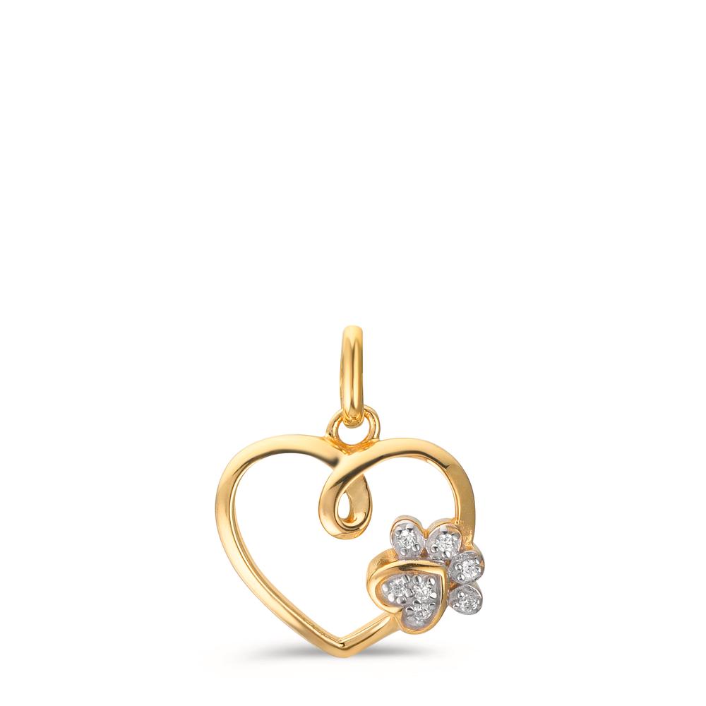 Pendant 9k Yellow Gold Zirconia 7 Stones Heart Ø12 mm