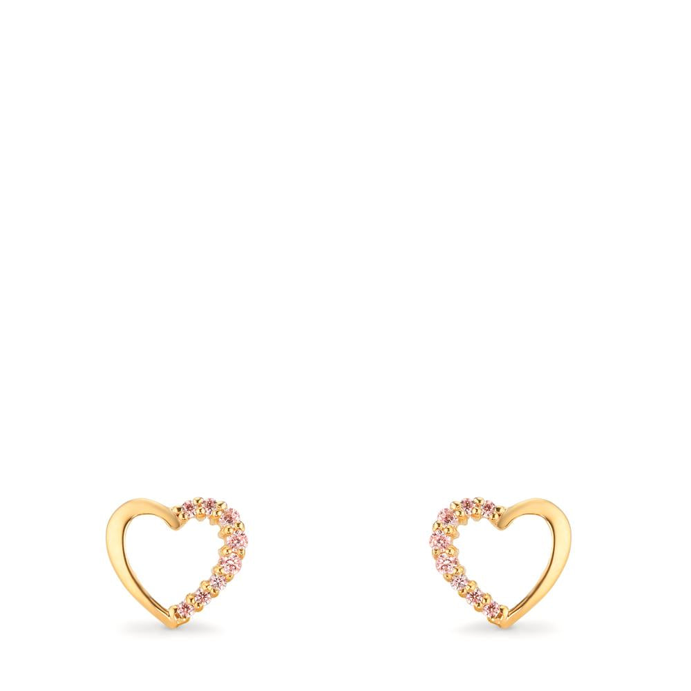 Stud earrings 9k Yellow Gold Zirconia Rose Heart Ø6.5 mm