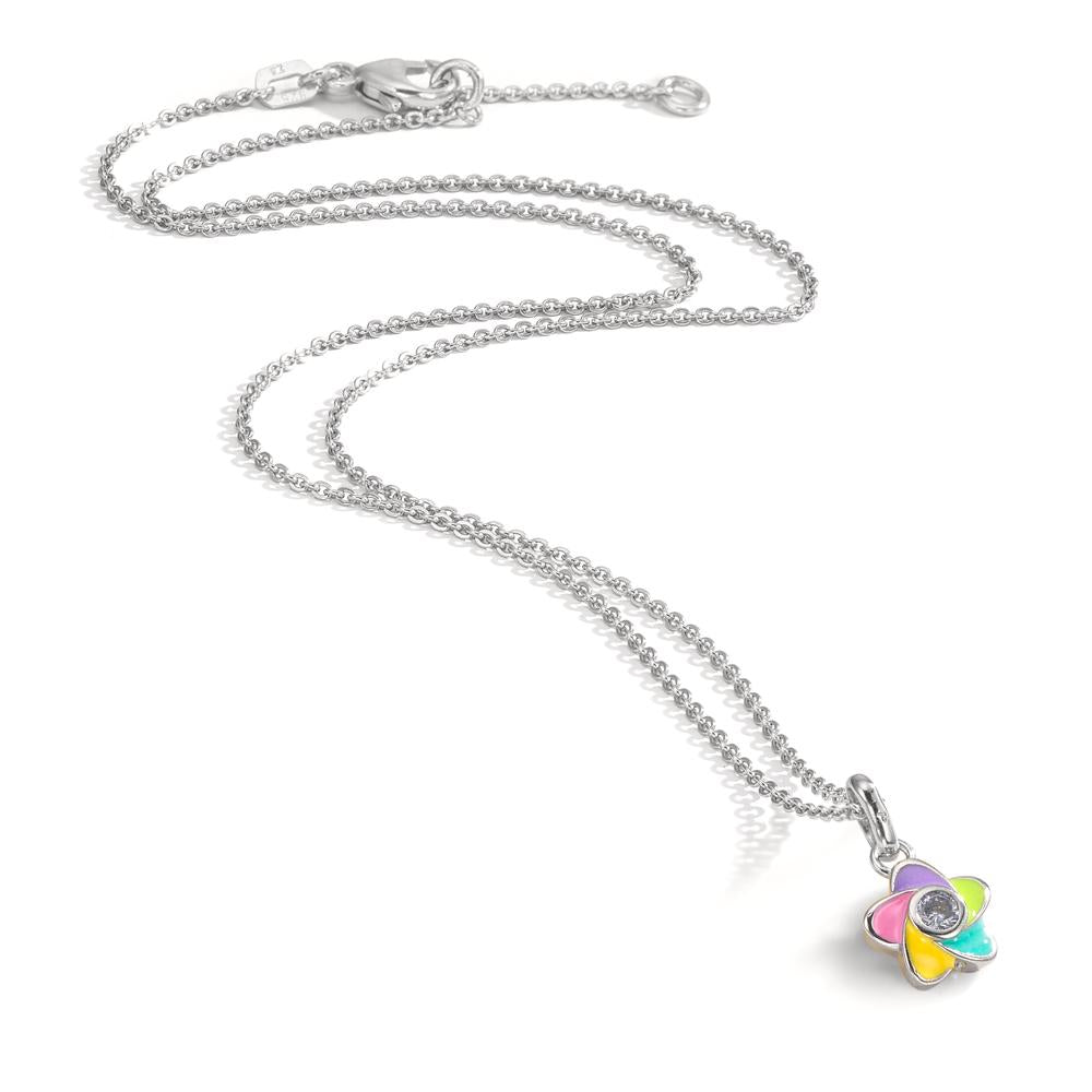 Necklace with pendant Silver Zirconia Rhodium plated Flower 36-38 cm
