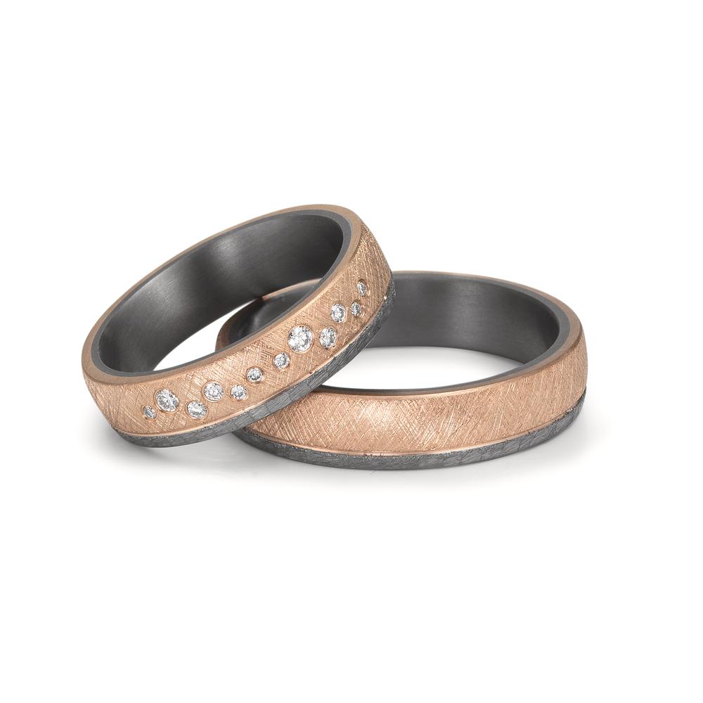 Wedding Ring Tantal 999, 14k Rose Gold Diamond 0.105 ct, 12 Stones, w-si