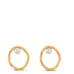 Stud earrings Silver Yellow Gold plated Freshwater pearl White, 2 Pearls, 3 mm Ø11 mm