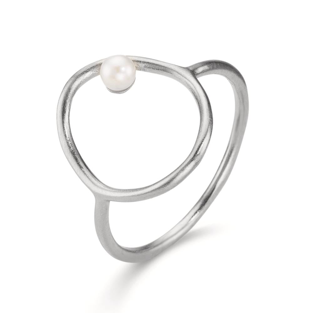 Ring Silver Freshwater pearl White, 3 mm Ø14 mm