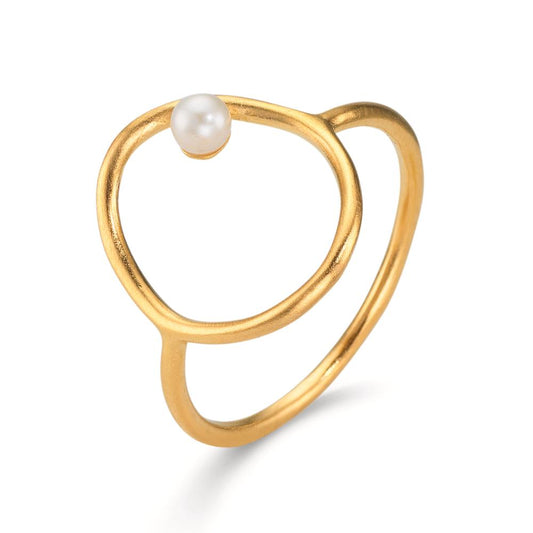Ring Silver Yellow Gold plated Freshwater pearl White, 3 mm Ø14 mm
