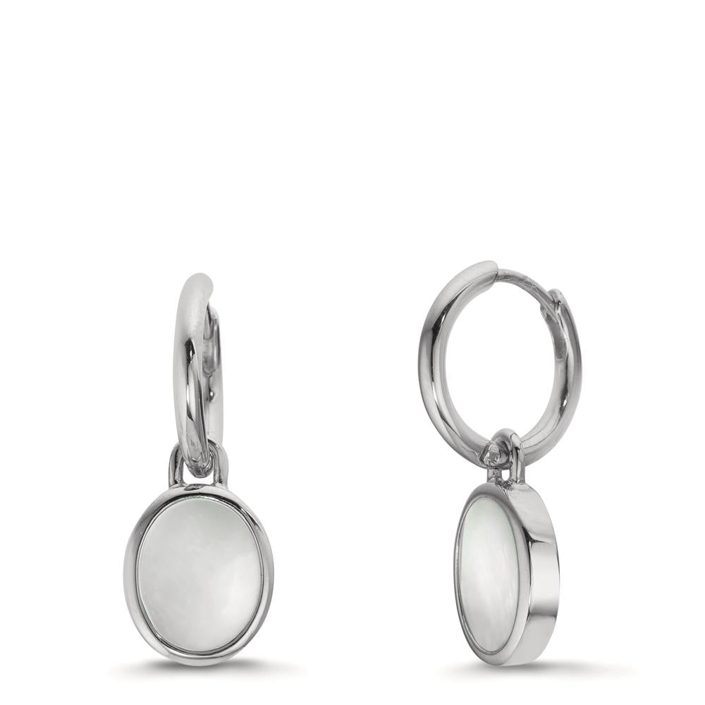 Hoop with pendant Silver Mother of pearl White, 2 Pearls 9-9.5 mm Ø14 mm