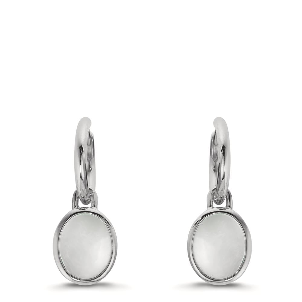 Hoop with pendant Silver Mother of pearl White, 2 Pearls 9-9.5 mm Ø14 mm