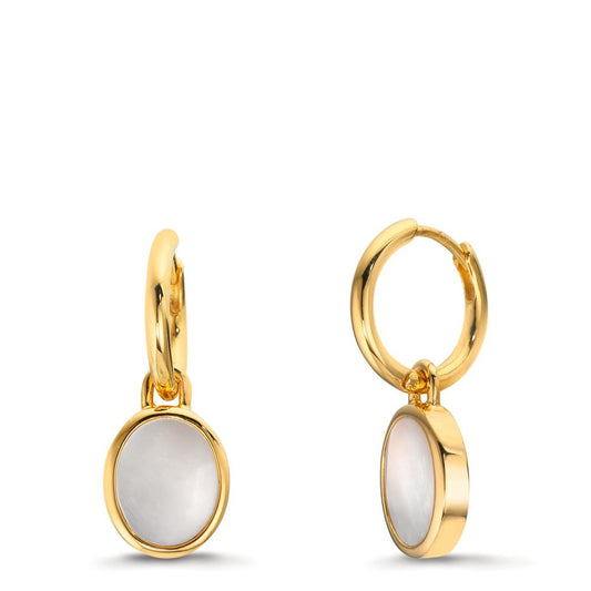 Hoop with pendant Silver Yellow Gold plated Mother of pearl White, 2 Pearls 9-9.5 mm Ø14 mm