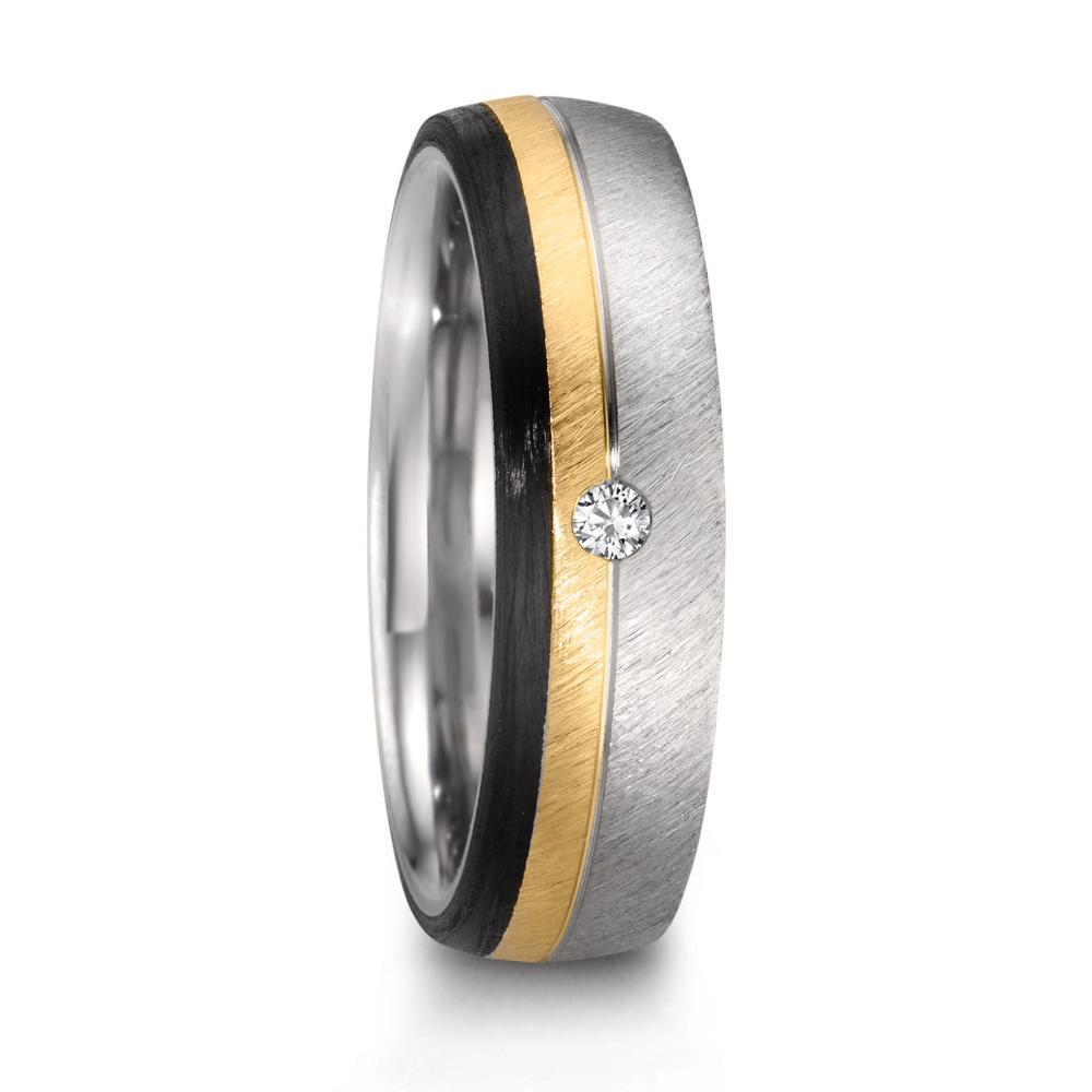 Wedding Ring Stainless steel, 9k Rose Gold, Carbon Diamond 0.025 ct, w-si