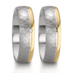 Wedding Ring Silver, 14k Rose Gold Diamond 0.015 ct, w-si Bicolor