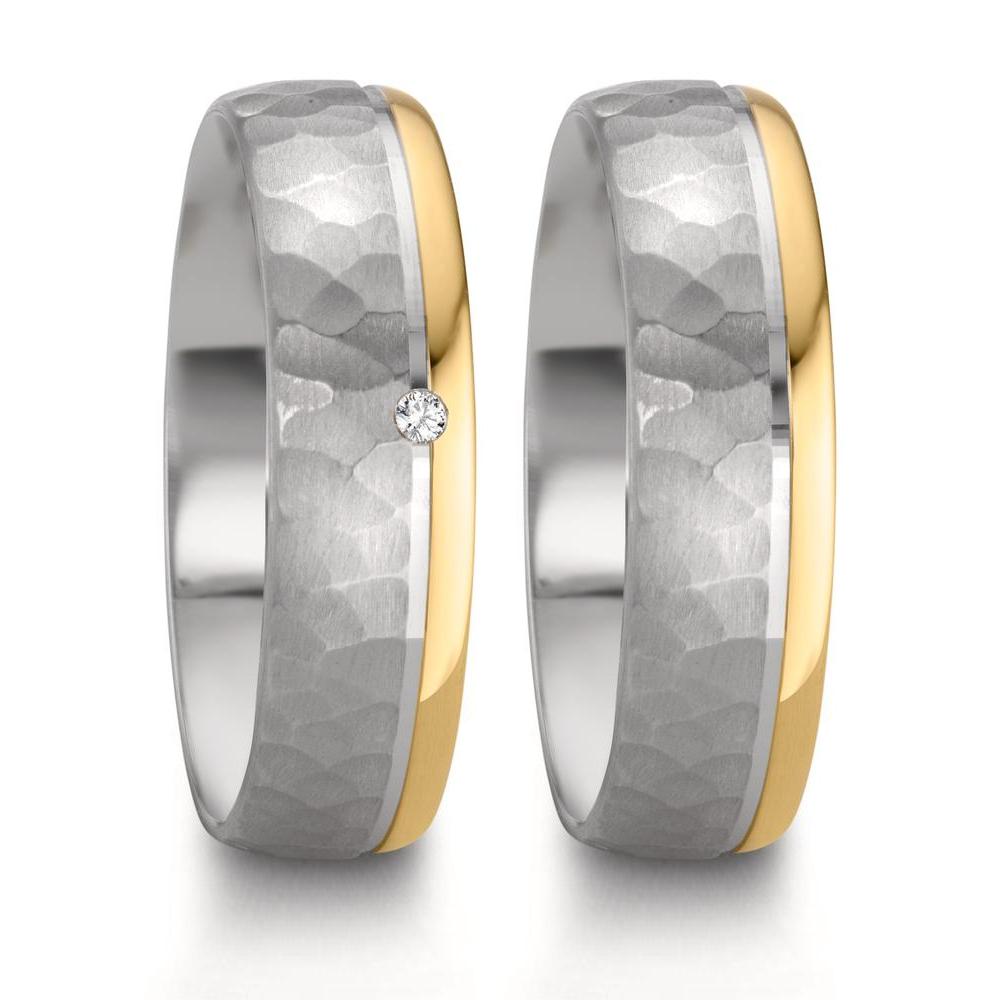 Wedding Ring Silver, 14k Rose Gold Diamond 0.015 ct, w-si Bicolor
