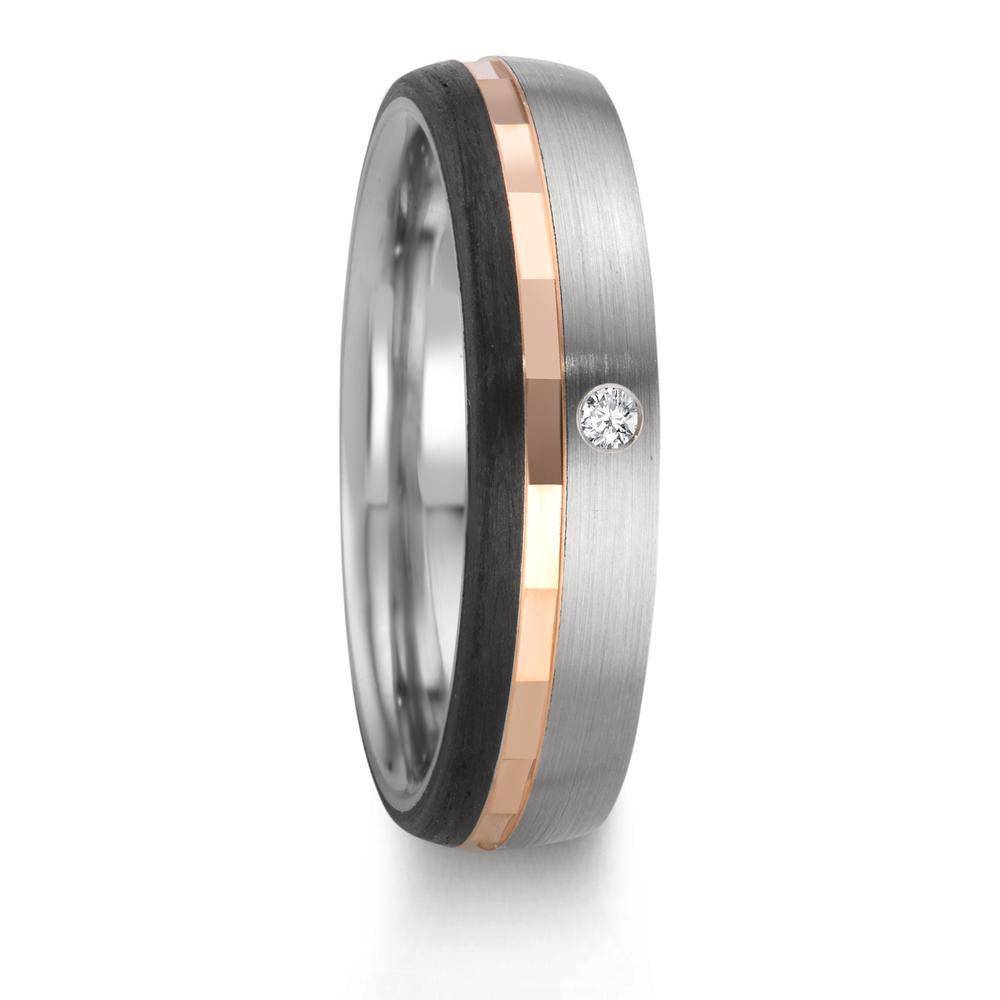 Wedding Ring Stainless steel, 9k Red Gold Diamond 0.02 ct, w-si