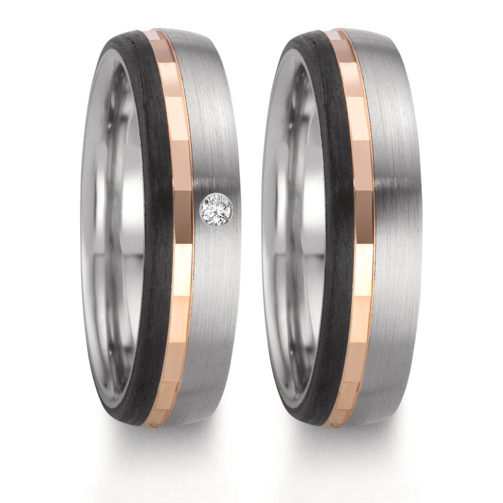 Wedding Ring Stainless steel, 9k Red Gold Diamond 0.02 ct, w-si