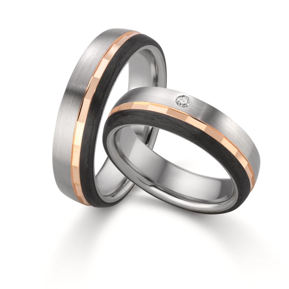 Wedding Ring Stainless steel, 9k Red Gold Diamond 0.02 ct, w-si