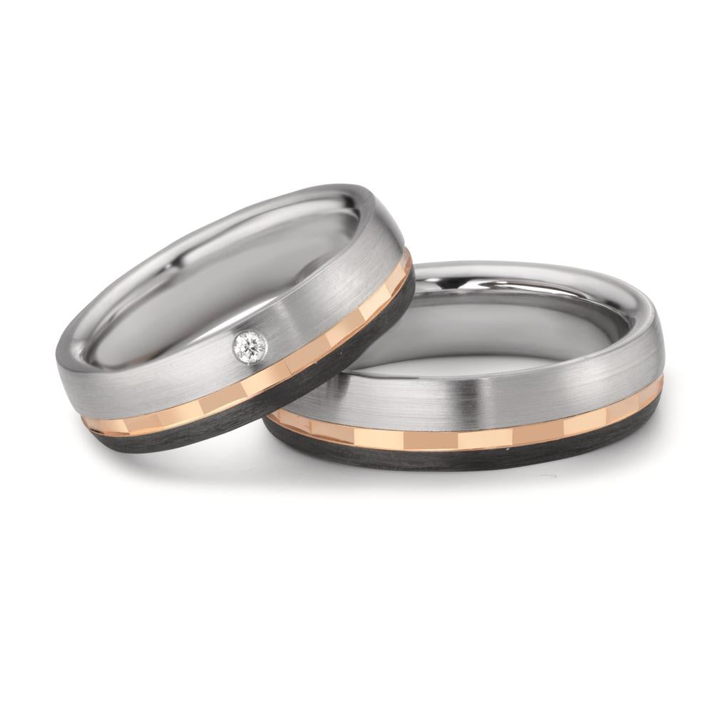 Wedding Ring Stainless steel, 9k Red Gold Diamond 0.02 ct, w-si