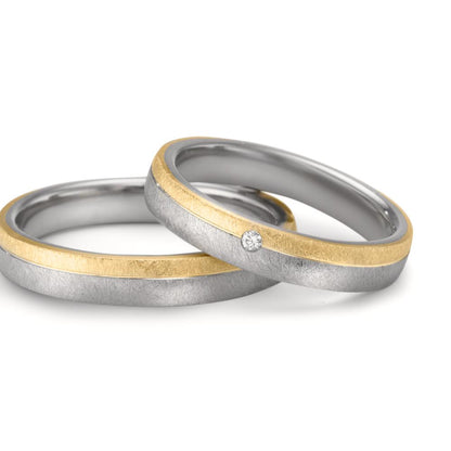 Wedding Ring Stainless steel, 9k Yellow Gold Diamond 0.015 ct, w-si