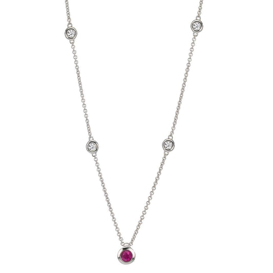 Necklace 18k White Gold Diamond 0.14 ct, 4 Stones, w-si, Ruby 42-45 cm