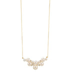 Necklace 18k Yellow Gold Diamond 0.08 ct, 4 Stones, w-si Freshwater pearl, 12 Pearls 3.5-6.5 mm 42-45 cm