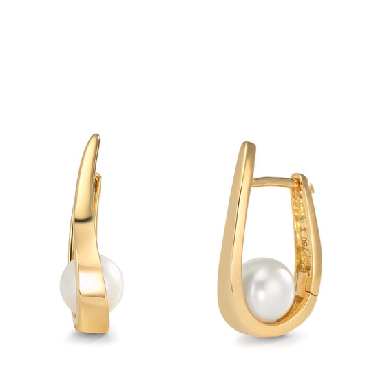 Hinged hoop 18k Yellow Gold Freshwater pearl, 2 Pearls 6-6.5 mm