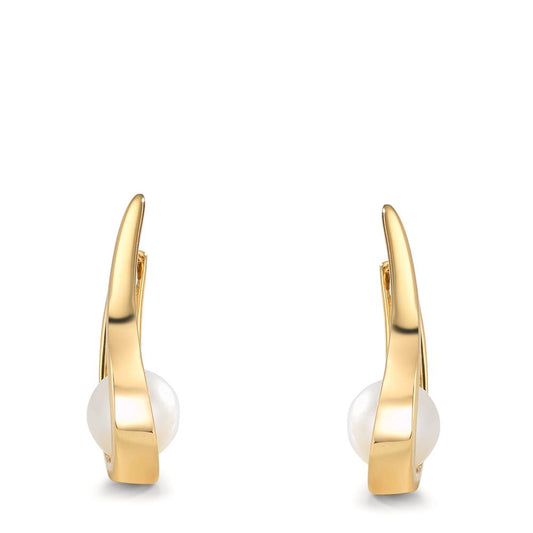 Hinged hoop 18k Yellow Gold Freshwater pearl, 2 Pearls 6-6.5 mm