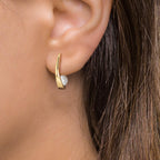 Hinged hoop 18k Yellow Gold Freshwater pearl, 2 Pearls 6-6.5 mm