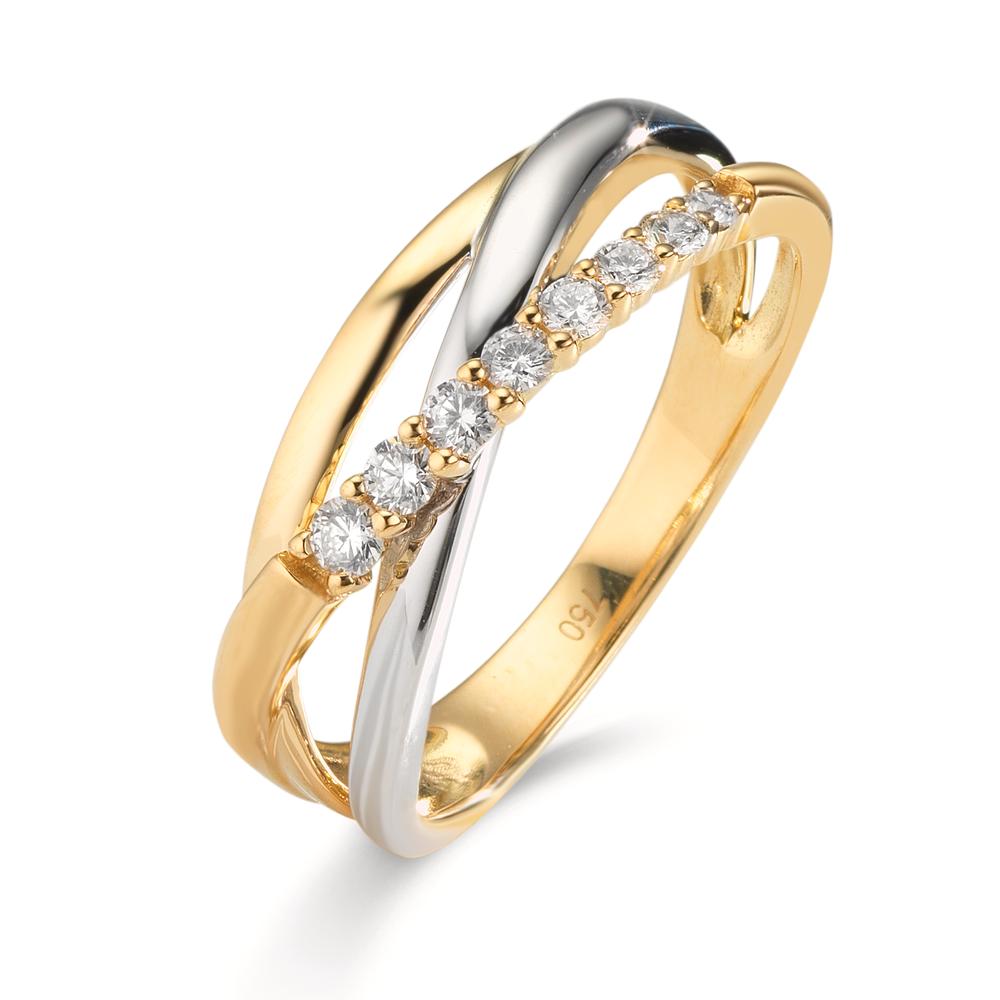 Ring 18k Yellow Gold, 18k White Gold Diamond 0.19 ct, 8 Stones, w-si