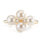 Ring 18k Yellow Gold Diamond 0.30 ct, 2 Stones, w-si Freshwater pearl, 4 Pearls 5.5-6 mm
