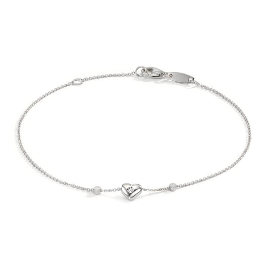 Bracelet 18k White Gold Zirconia 2 Stones Heart 17-19 cm