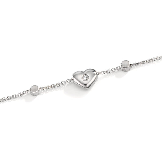 Bracelet 18k White Gold Zirconia 2 Stones Heart 17-19 cm
