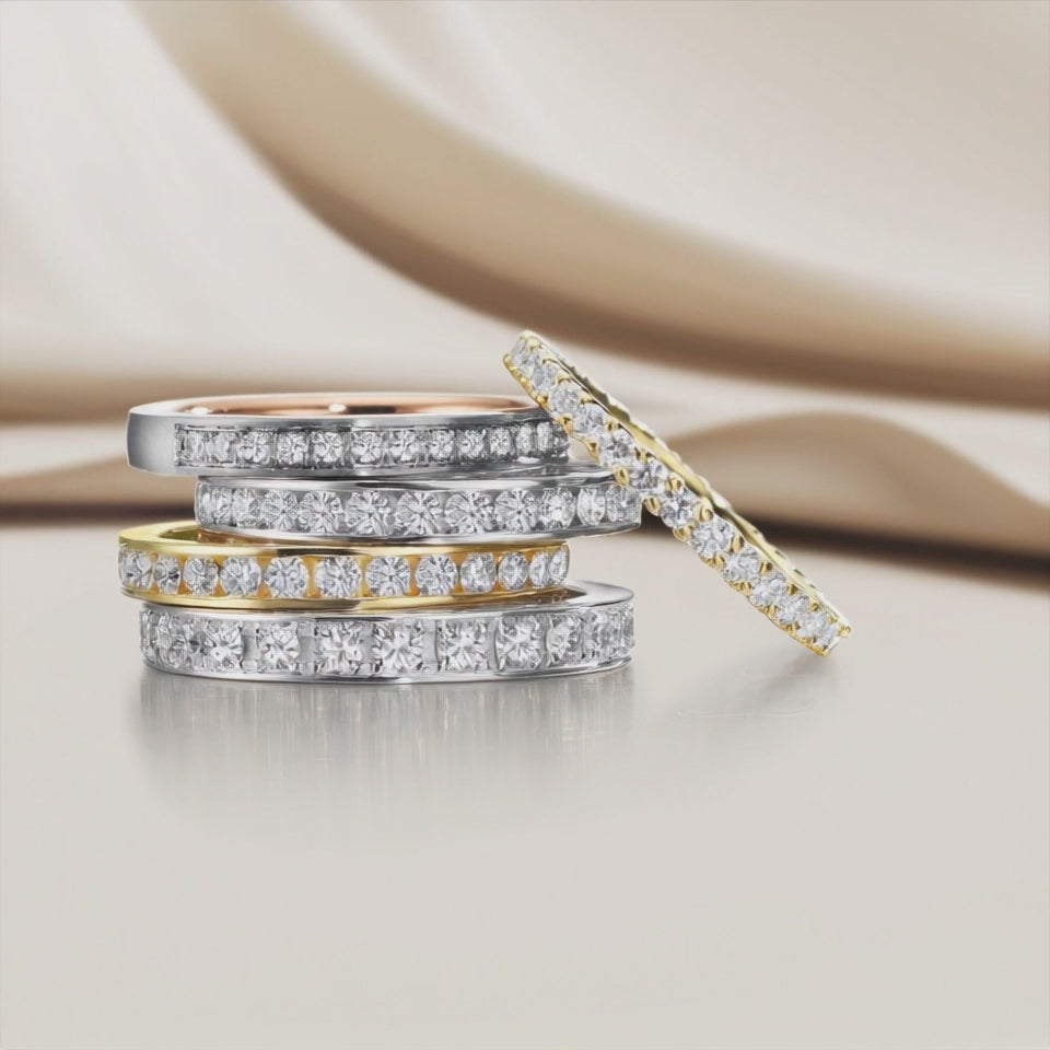 Memory ring 18k Red Gold, 18k White Gold Diamond 0.15 ct, 15 Stones, tw-vsi