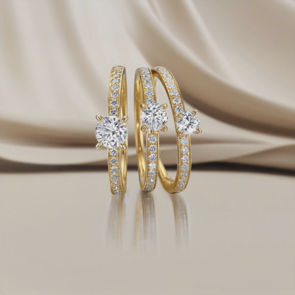 Solitaire ring 18k Yellow Gold Diamond 0.47 ct, brilliant, w-si, Diamond 0.18 ct, 18 Stones, brilliant, w-si